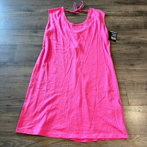 Express Hot Pink Slub Knit Sleeveless Tie Back Mini Shift Dress Medium NWT